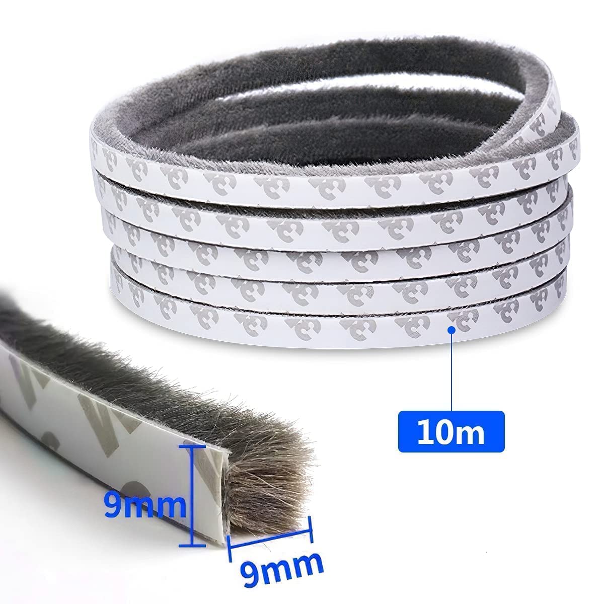 URBANMONK 10 Meter Weather Stripping Door Seal Strip | Self Adhesive Weather Strip Sound proofing for Windows | Window Sealing Strips for Gap | soundproof Door Seal (Grey) Wool