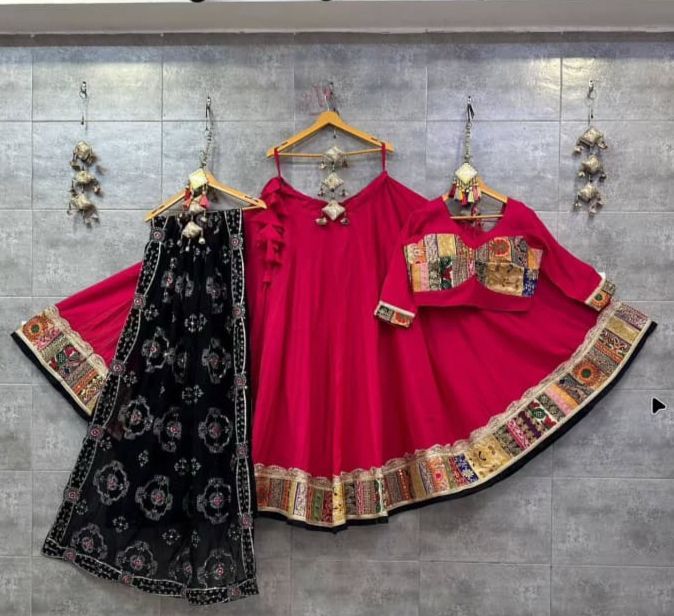 Pure roman silk  chaniya choli with heavy vintage work border