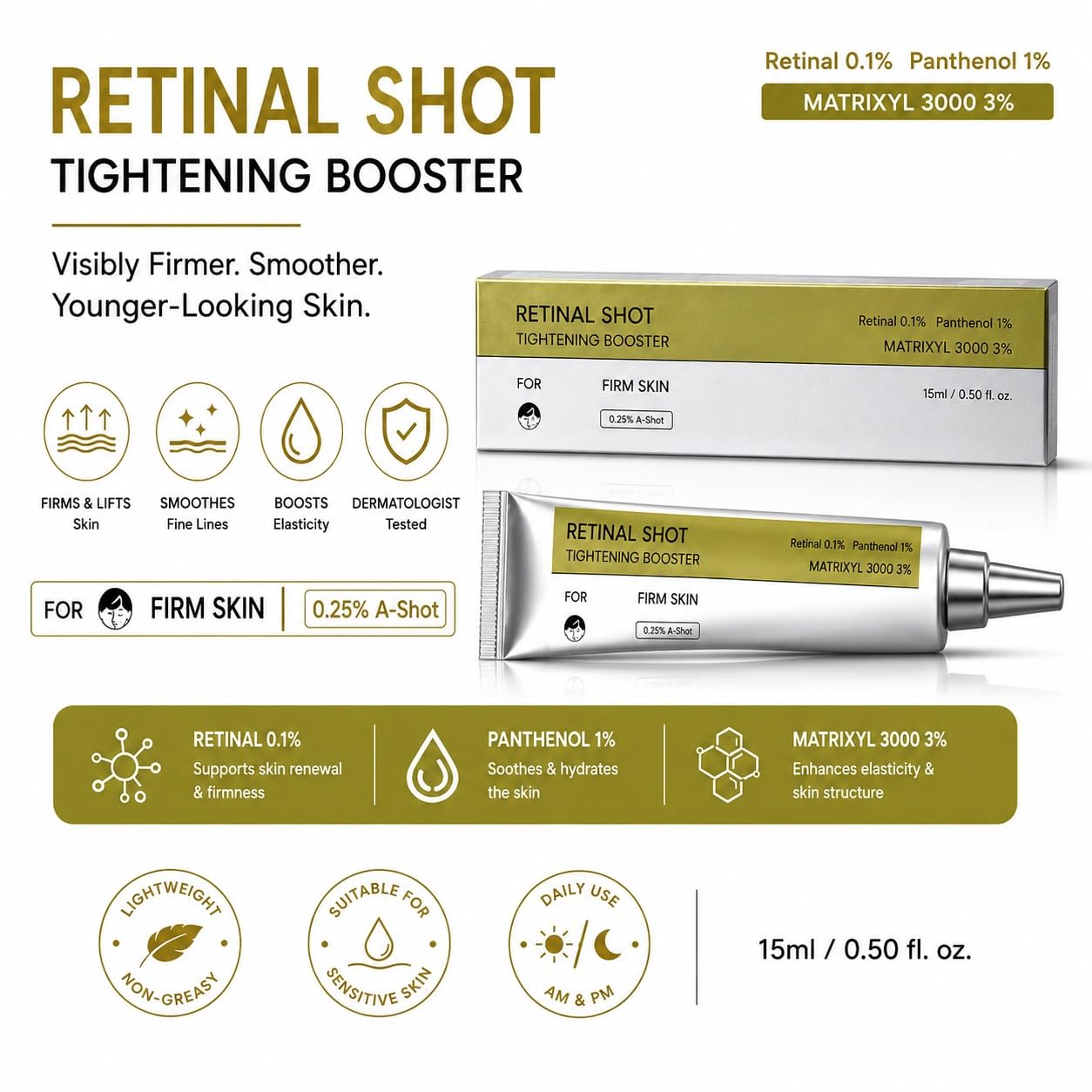Vita-A Retinal Shot Tightening Booster – 0.1% Retinal Face Serum with Matrixyl & Niacinamide, Anti Aging Korean Serum for Wrinkles, Pores, Fine Lines & Firm Skin (15ml)