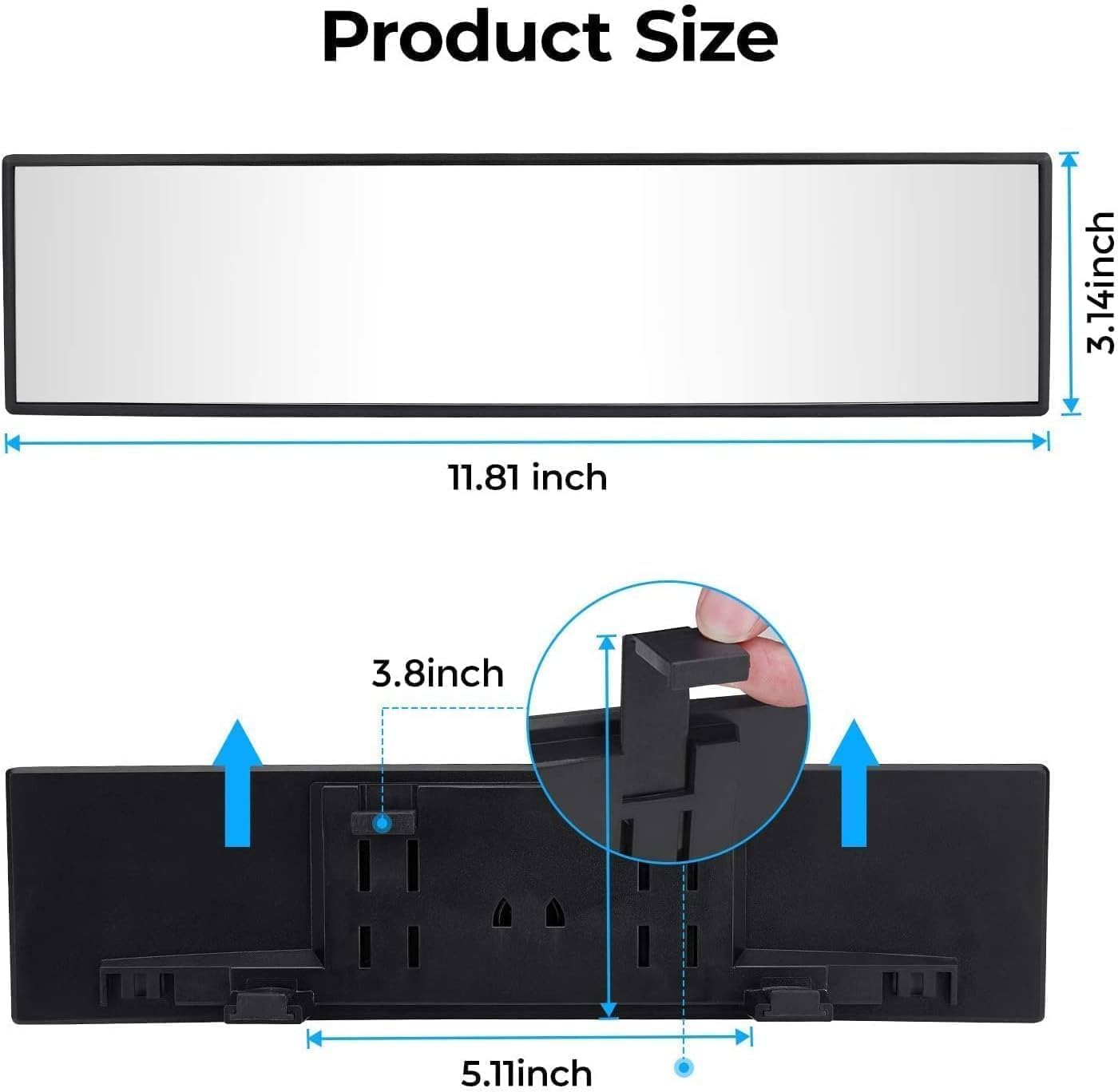 12 Inch Car Rear View Mirror – Anti-Glare Wide Angle Panoramic Mirror, Curved Surface Design, High Definition Glass, Universal Clip-On Interior Rearview Mirror
