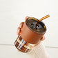 Glass Sipper Tumbler Lid and Straw Coffee Tumbler Tea Coffee Mugs with Leather Sleeve Cup and Mug for Kids Milk Juice Mug for Water Drinking Sipper,400 ML (1 PCS Brown)