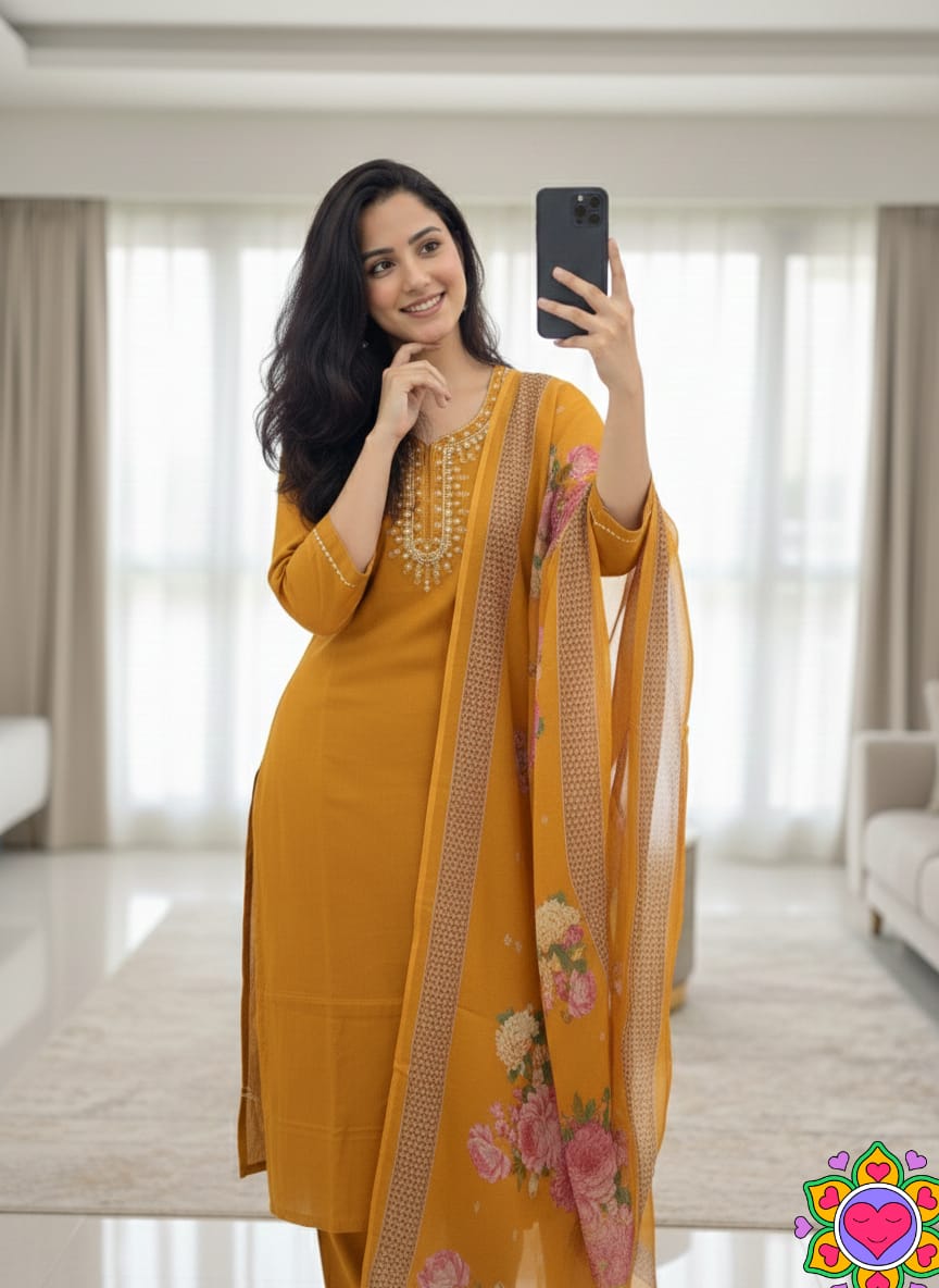TOP FABRIC :  SLUB COTTON WITH CUT PEST EMBROIDERY WORK