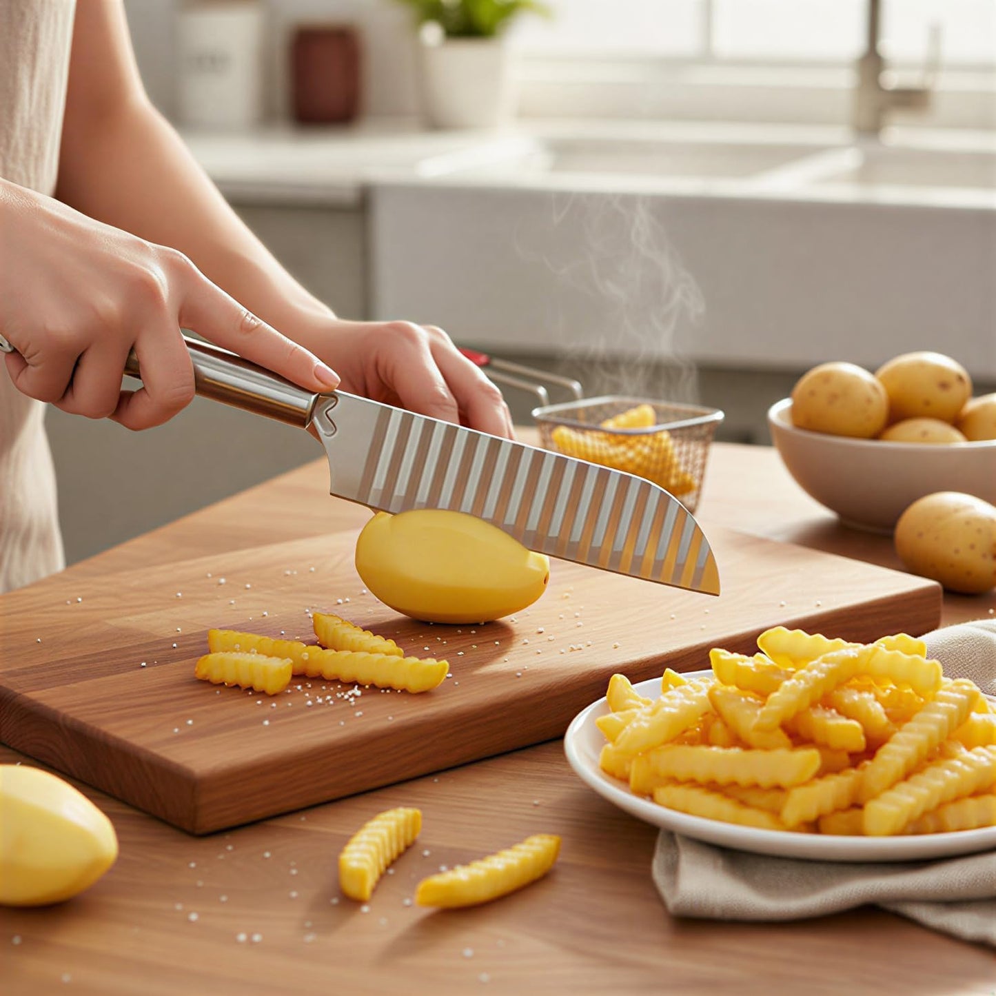 Stainless Steel Crinkle Knife for Potato, French Fries & Vegetable Cutting | Wavy Cutter Slicer for Chips, Fruits & Veggies | Creative Food Garnishing & Salad Preparation