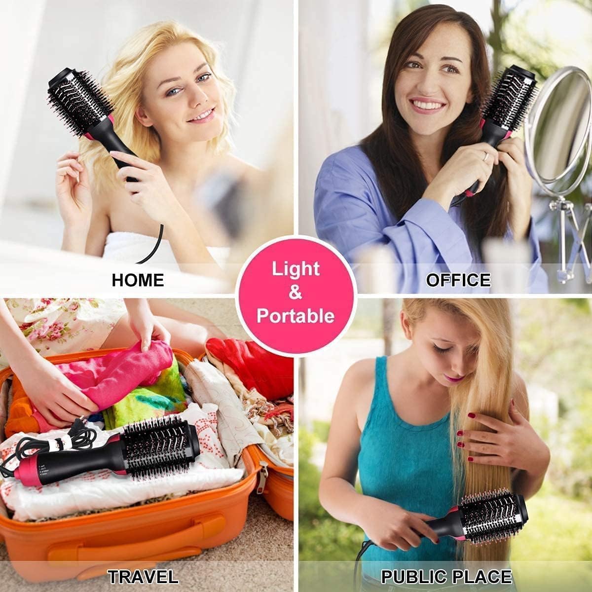 One Step Hot Air Brush 3-in-1 Hair Dryer, Straightener & Volumizer | Negative Ion Ceramic Blow Dryer Brush | Hair Styling Tool for Straightening, Curling & Volume | 3 Heat Settings | Salon Style at Home