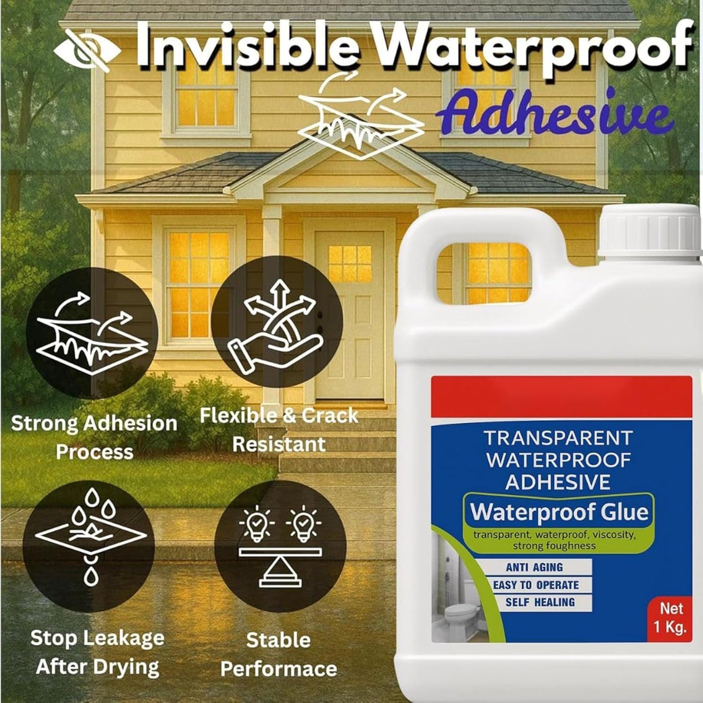 Transparent Waterproofing Glue with Brush for Roof Leakage, Crack Seal Water Leakage Solution Indoor Outdoor, Waterproof Adhesive Sealant for Bathroom Pipe Wall Tile Surface Window
