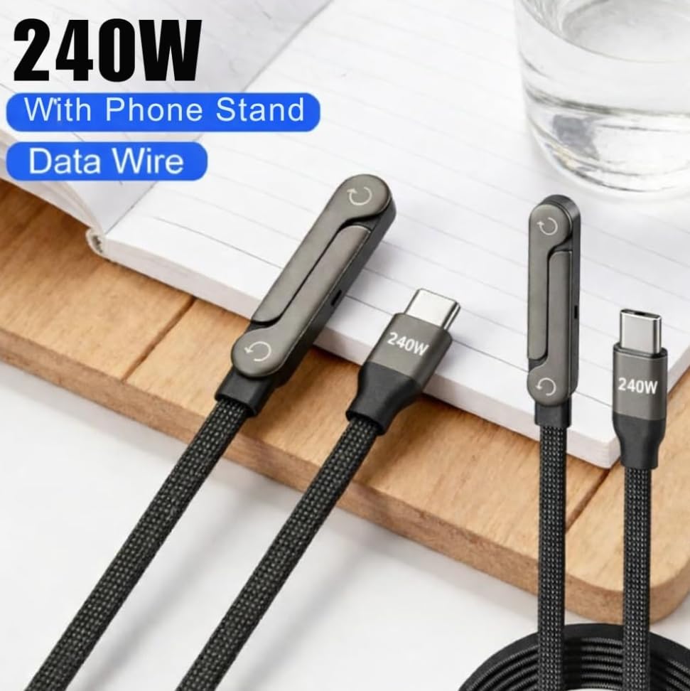 SHAYOXA USB-C to USB-C Braided Cable, 240W Fast Charging, Foldable Connector, Black