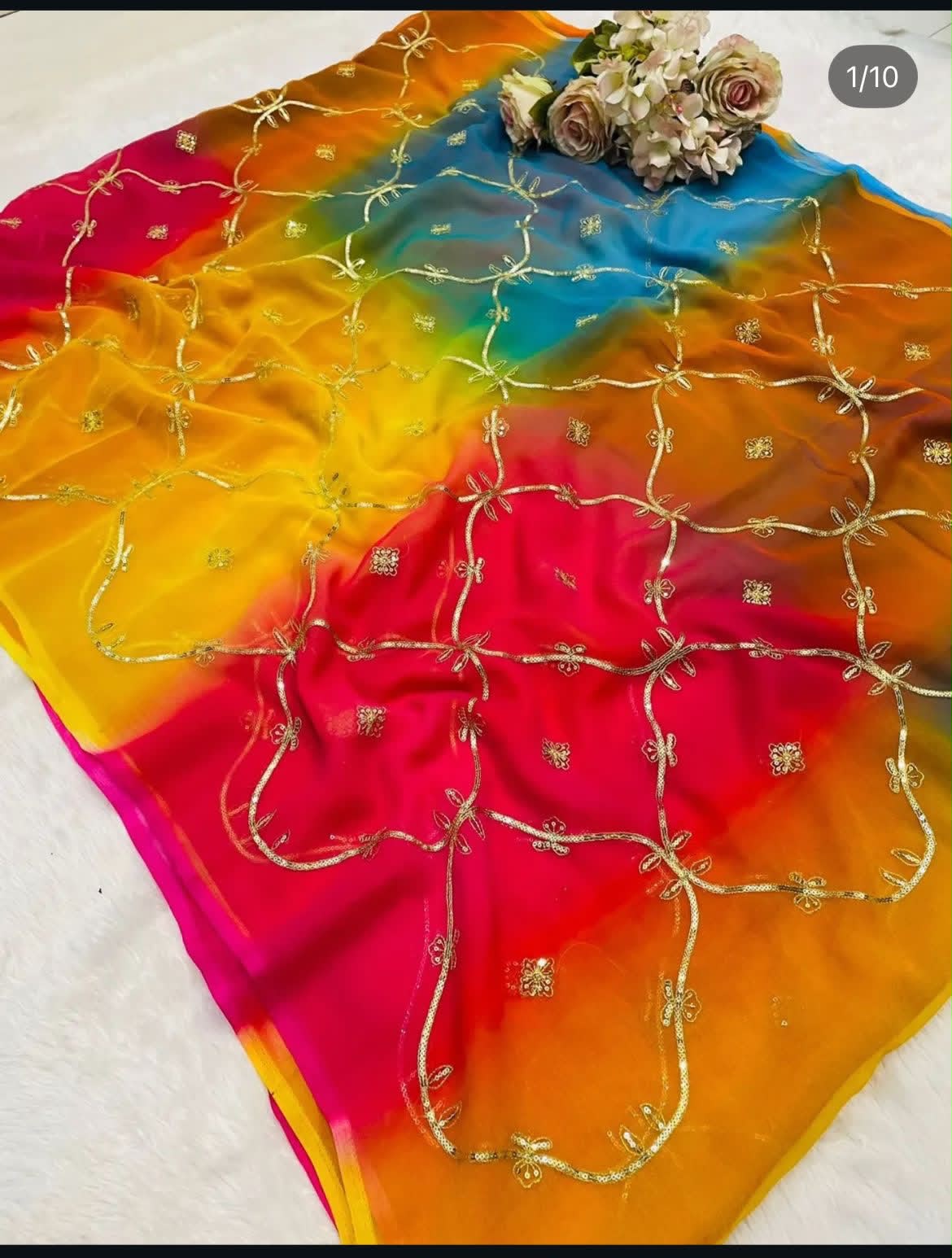 New launching booking fast Fabric - original thakur ji Georgette  Spray print Sequence work