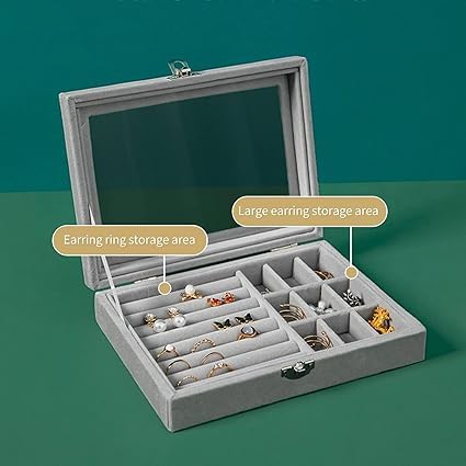 NVF Jewellery Box for Women | Velvet Clear Lid Jewelry Organizer | Ring Earring Bracelets Jewelry Storage Case | Rings Storage Clear Acrylic Jewellery Box Earring Holder