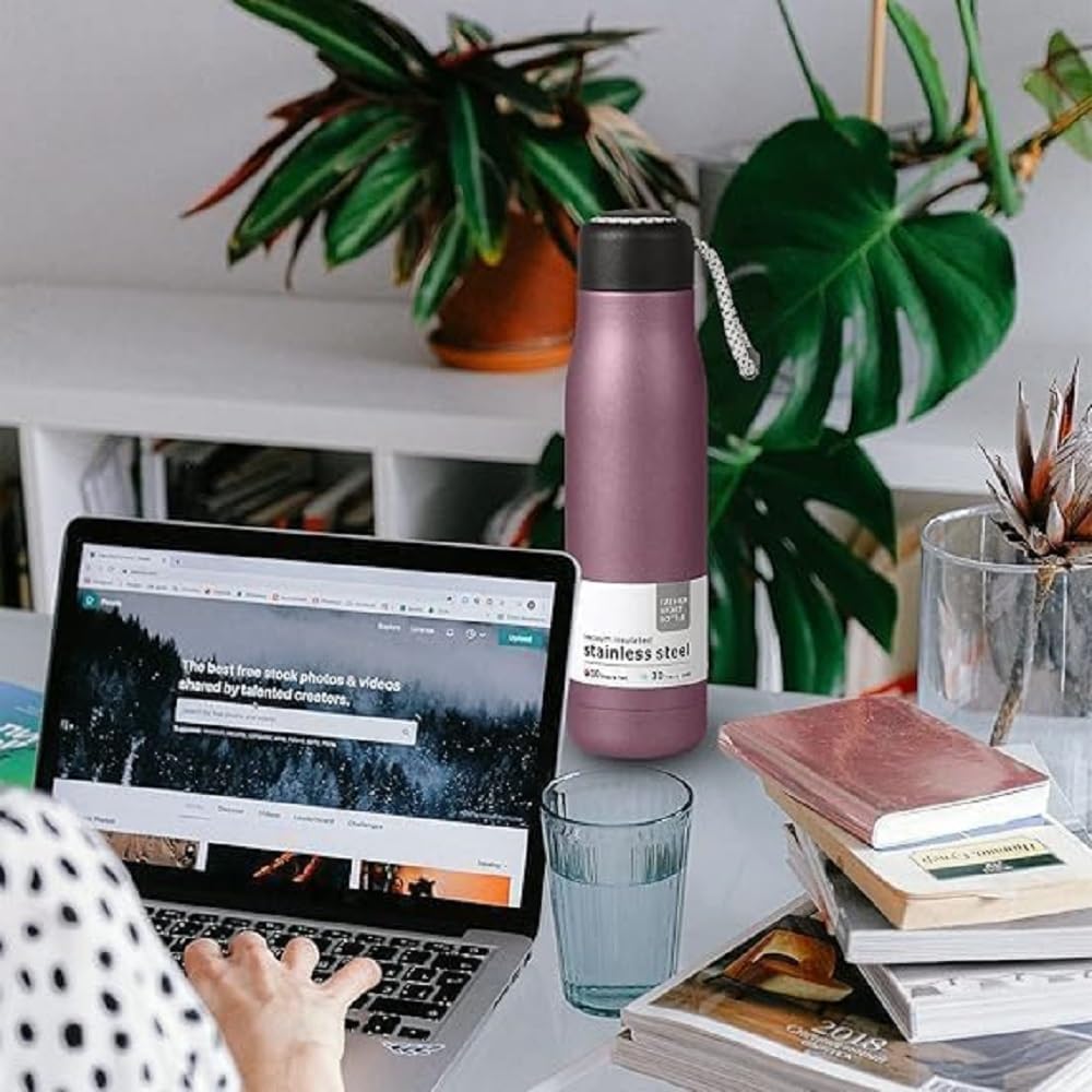 Stainless Steel Vacuum Insulated Water Bottle, 550ml, Pink, Leak Proof, Hot & Cold Flask for Gym, Travel, Office