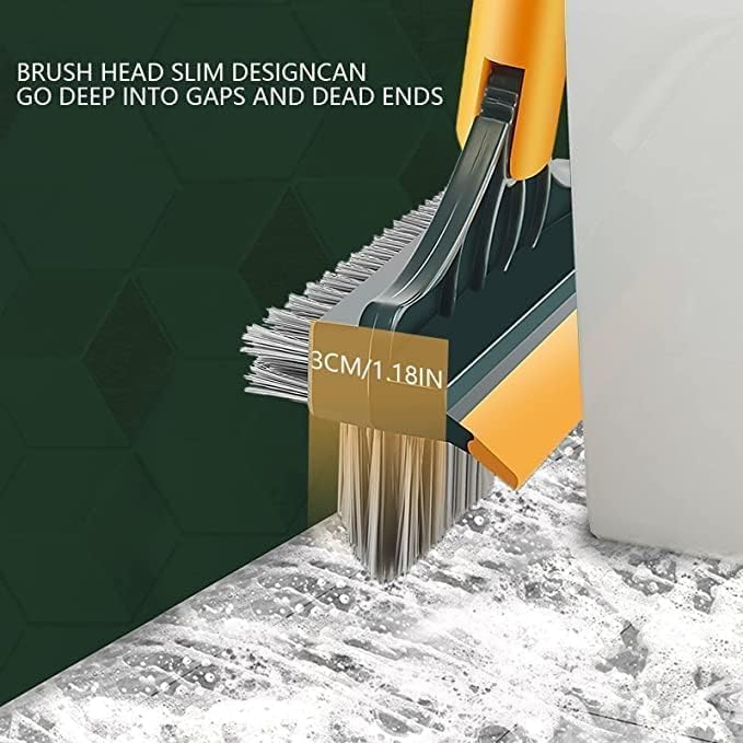 3-in-1 Bathroom Cleaning Brush with Wiper - Bathroom Cleaning Brush Long Handle 180° Rotate Toilet Brush Bathroom Tiles Cleaning, Wiper Floor Scrub for Kitchen Bathroom Cleaning (Yellow)