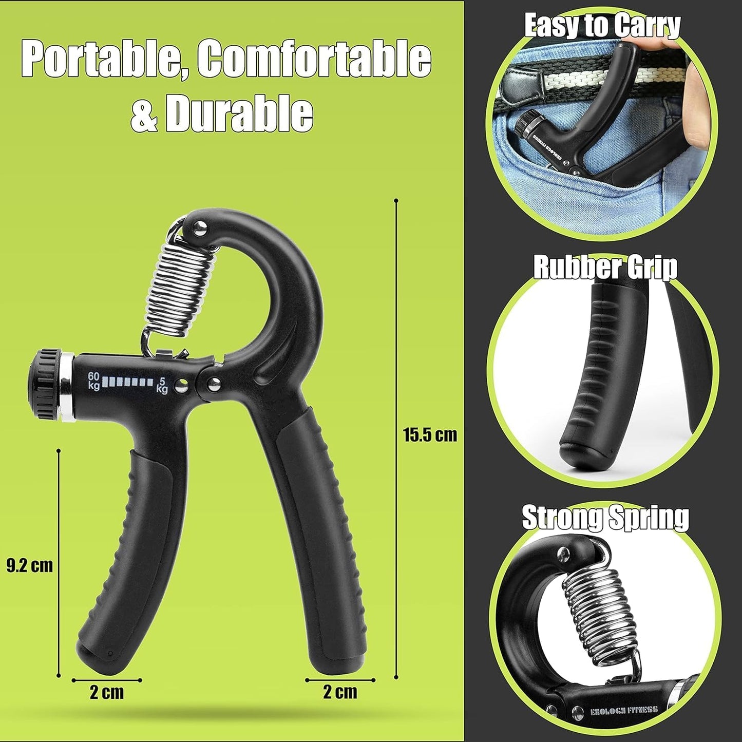Polypropylene 5KG To 60KG Weight Adjustable Hight Quality Hand Gripper for Men & Women |Hand Grip|Finger Exerciser|Power Gripper|Hand Exerciser Equipment|Hand Strengtheners