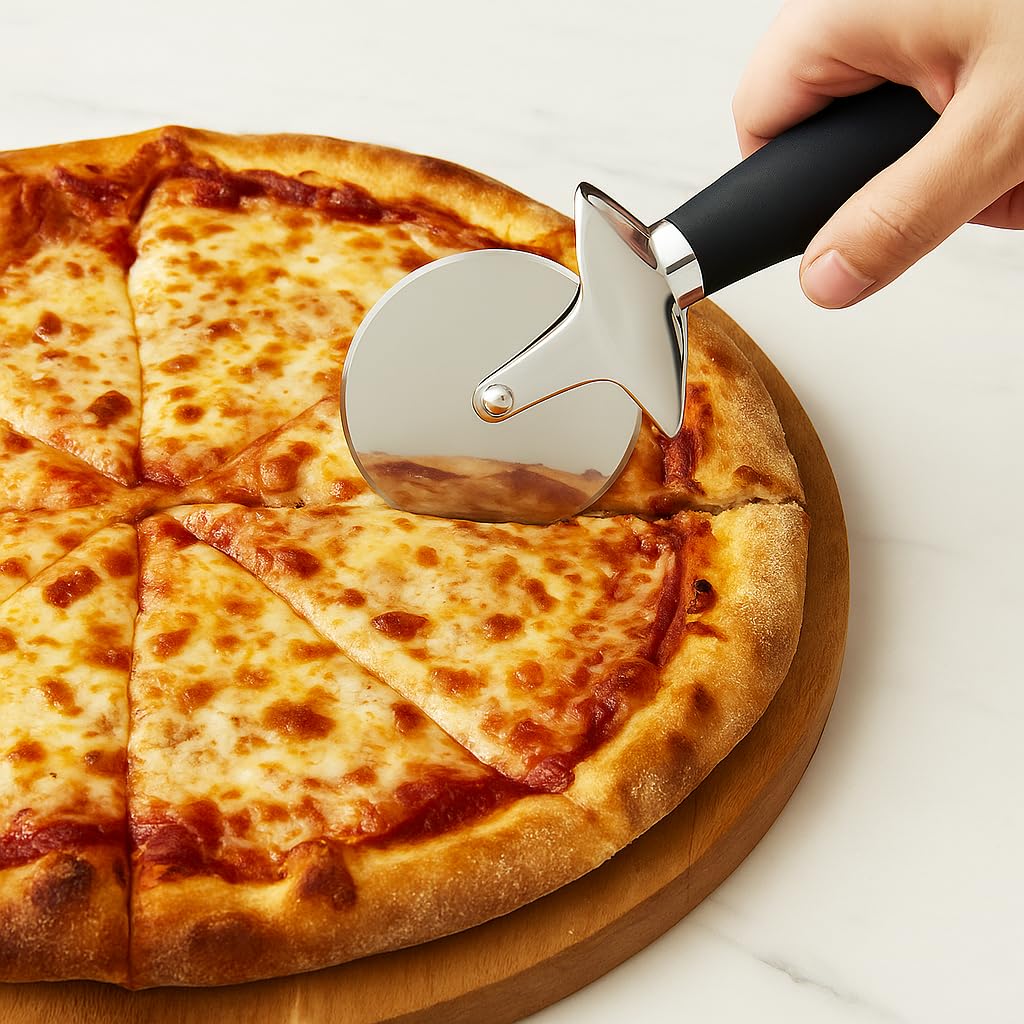 Klick N Shop Pizza Cutter for Kitchen Premium Pizza Cutter Steel Wheel with Ergonomic Non Slip Handle Sandwich Slicer for Roti Paratha Chapati Brownie Home Baking Pack of 1