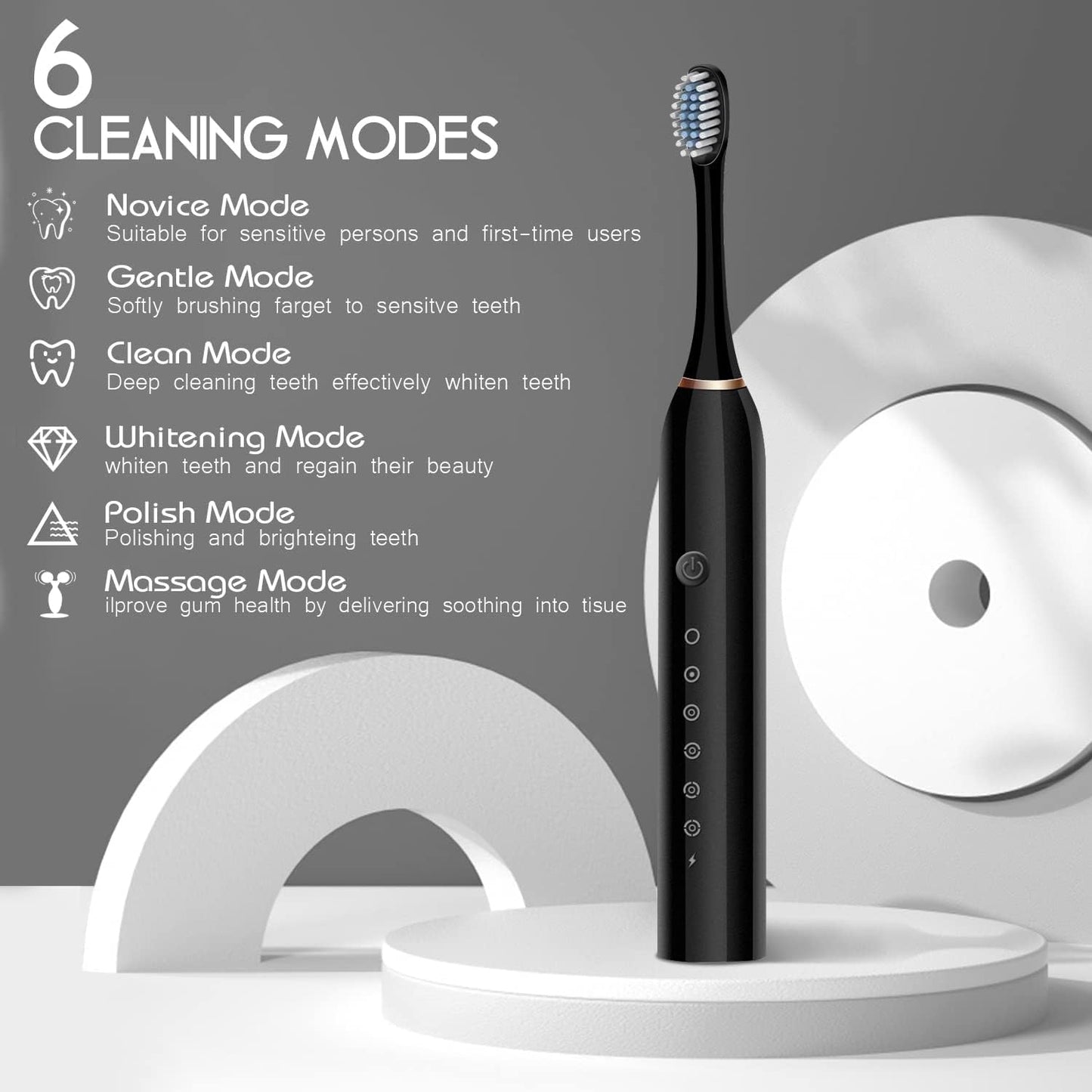 Sonic Electric Tooth Brush For Adults With 5 Modes, 4 Brush Heads & Rechargeable | Ultrasonic Tooth Brush IPX7 Waterproof Cleaning Toothbrushes Adults (Multicolor, Standard,