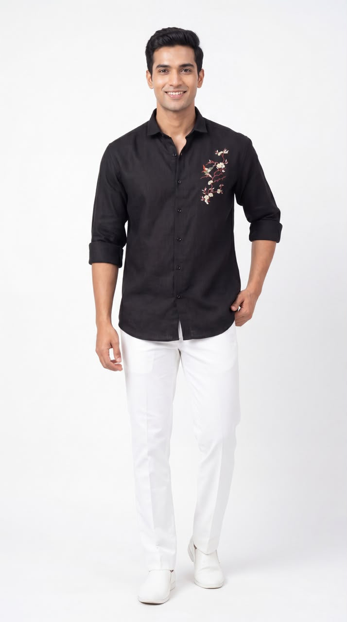 MEN'S EXCLUSIVE  LINEN  FABRIC  EMBRODARY WORK VALUE EDITION STYLISH SHIRT