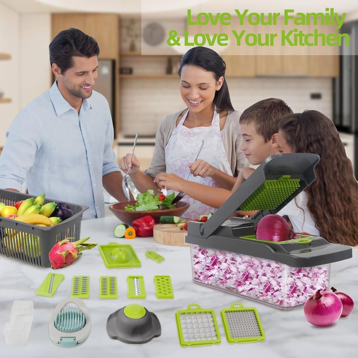 Vegetable Chopper Onion Chopper Multifunctional 14 in 1 Food Slicer Dicer Cutter Cheese Grater Home Essentials Kitchen Gadgets Veggie