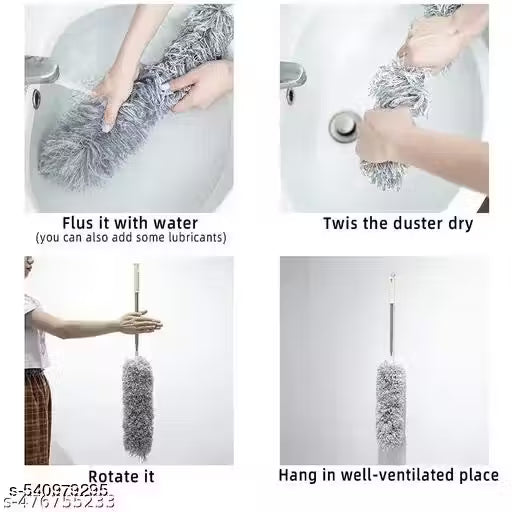 Microfiber Feather Duster Bendable & Extendable Fan Cleaning Duster with 100 inches Expandable Pole Handle Washable Duster for High Ceiling Fans, Window Blinds, Furniture (Grey)