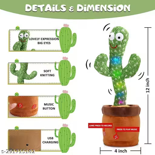 Dancing Cactus Talking Toy, Cactus Plush Rechargeable Toy, Wriggle & Singing Recording Repeat What You Say Funny Education Toys for Babies Children Playing, Home Decorate