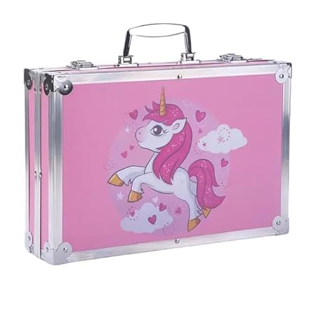 145 Pieces Art Set for Kids. 145 Pcs Color Set. Unicorn Painting Box. Drawing Colour Pencils, Oil Pastel, Watercolours, Sketches, Crayons & Paint Brush. Vanity Color Box for School Project. Pink
