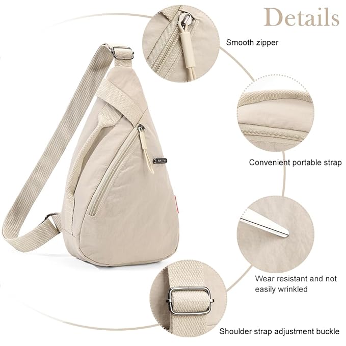 PALAY® Chest Bag for Women Men Fashion Nylon Lightweight Shoulder Bag Front Back Sling Shoulder Bag Zipper Pouch Day Bag with Handle Casual Beige Chest Bag for Hiking, Work