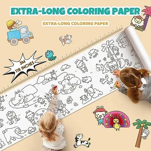 Vaidyansh Drawing Colouring Roll sheet for Kids Fun Large poster Graffiti Art 30cms x 350cms 11 Feet Extra Long Paper Kid Coloring scoll Colour using Pencil Crayons Made in India