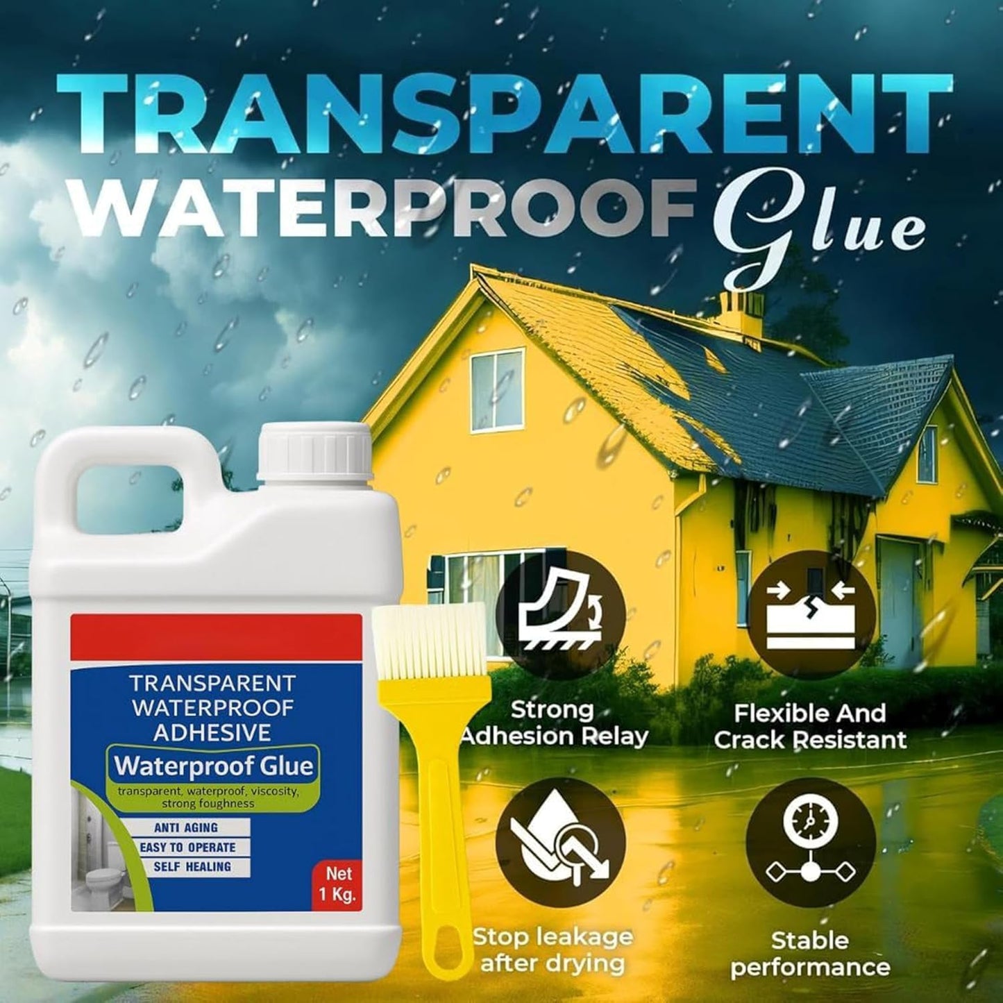 Transparent Waterproofing Glue with Brush for Roof Leakage, Crack Seal Water Leakage Solution Indoor Outdoor, Waterproof Adhesive Sealant for Bathroom Pipe Wall Tile Surface Window