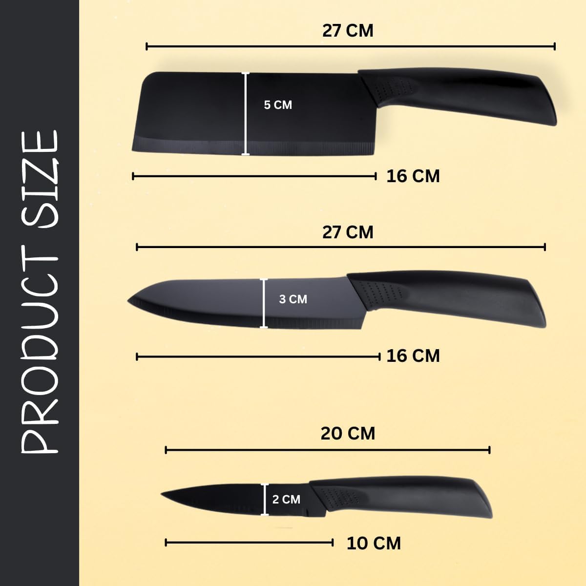 Klick n shop Stainless Steel Kitchen Knife Set – 3 Piece Chef, Utility & Paring Knives with Blade Cover | Sharp Vegetable, Fruit & Meat Cutting Knives with Ergonomic Handle (Black)