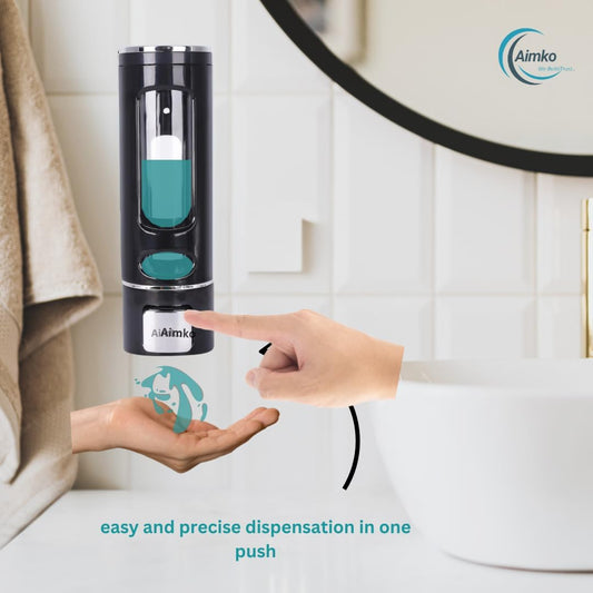 400 ML Wall Mounted Soap Dispenser | ABS Material with Transparent Liquid Indicator, Ideal Hand Wash Dispenser Bottles | Ideal for Wash Basin or Kitchen Sink | Home | Office (Black)