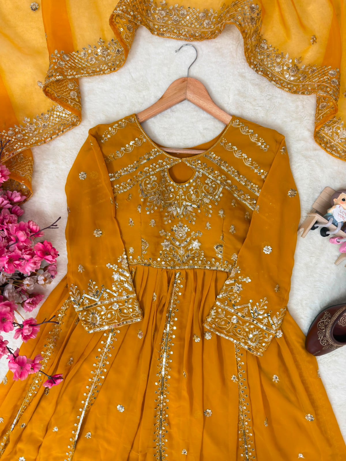 LAUNCHING NEW RED , RAMA , YELLOW DESIGNER ANARKALI GOWN ENHANCE THE BEAUTY OF YOUR WARDROBE WITH THIS NEWLY LAUNCHED ANARKALI GOWN SET