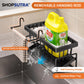 Kitchen Sink Organiser with Drain Tray, Countertop Storage Rack for Dish Soap Sponge Scrubber, Metal Wire Design, Black