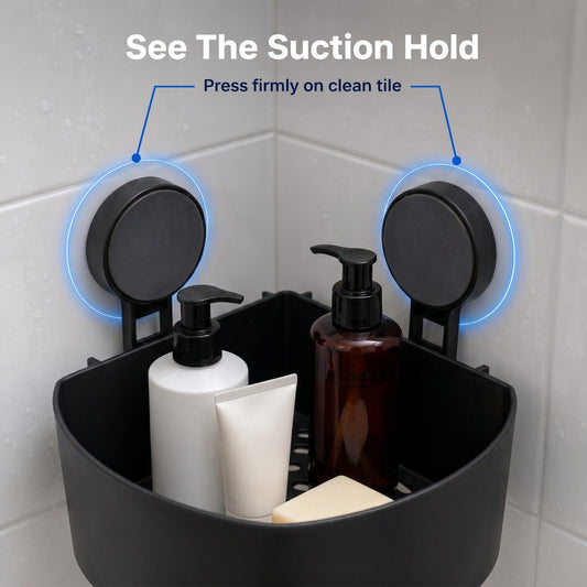 Premium Black Corner Shelf with Powerful Suction Grip