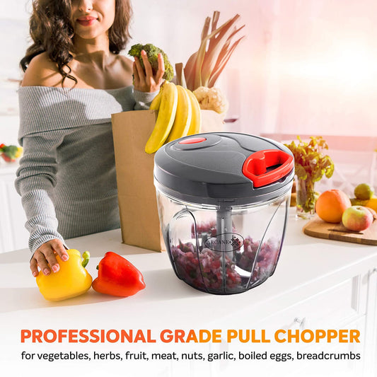 Arcane 1 liter Big Size Kitchen Dori Handy Vegetable and Fruit Manual Onion Dry Fruit Salad Maker Vegetable Quick String Chopper Machine, Cutter – 5 Stainless Steel Blades