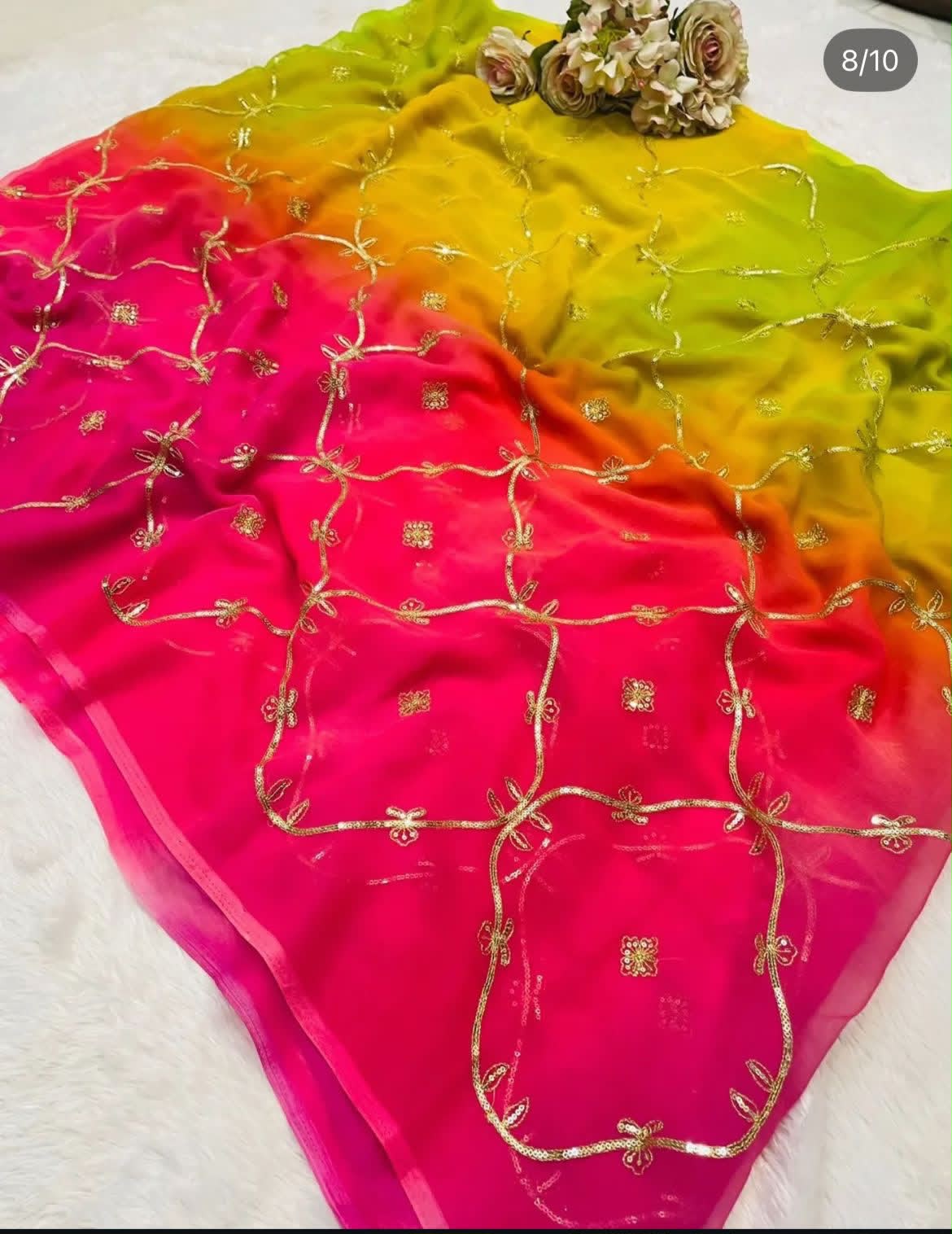 New launching booking fast Fabric - original thakur ji Georgette  Spray print Sequence work