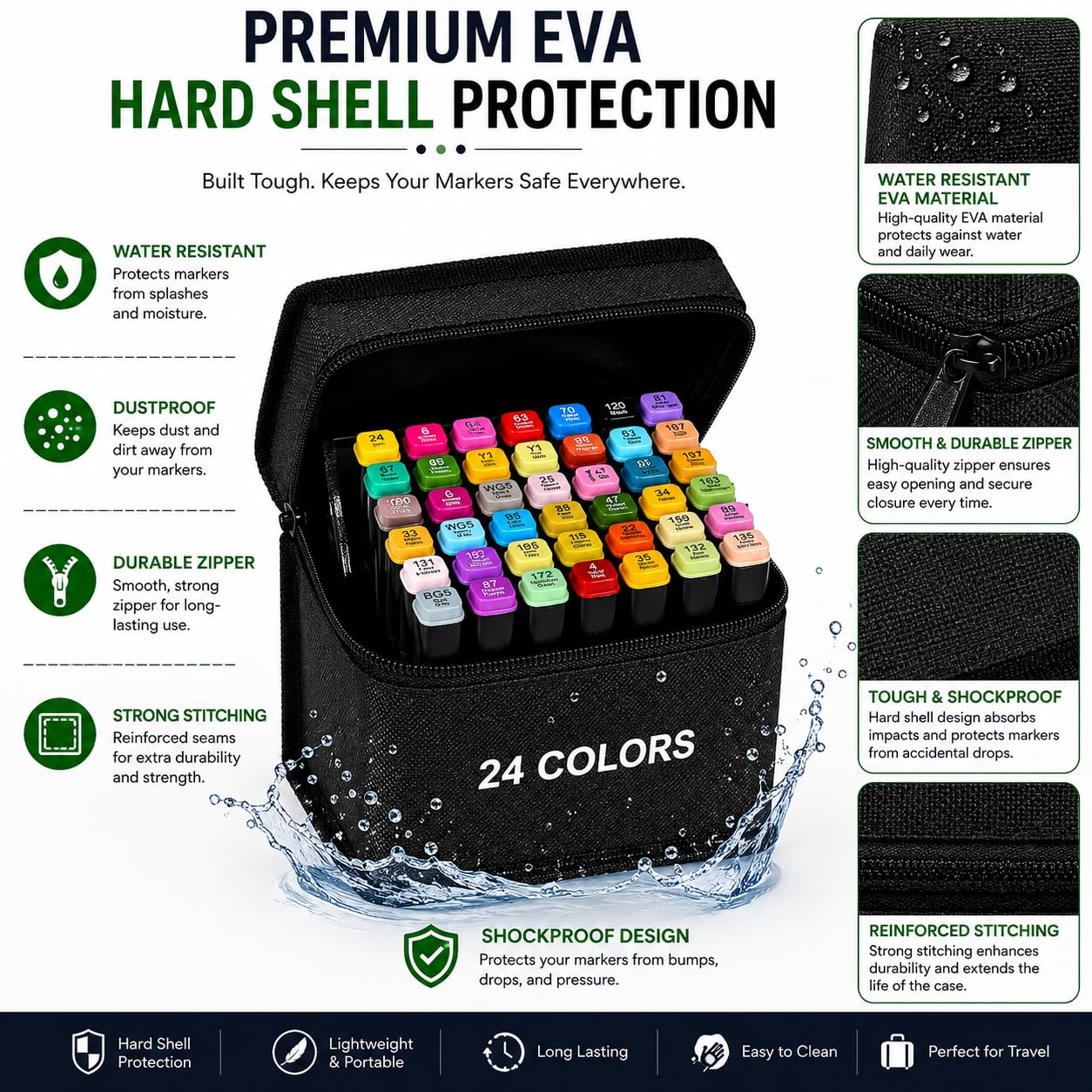 Dual Tip Colorful Art Markers Sketch Pens Colors With Carrying Case For Painting Sketching Calligraphy Drawing -Twin Head Permanent Colouring Marker Pens (Pack OF 1) (Marker Black 24)