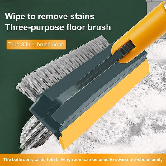3-in-1 Bathroom Toilet Cleaning Brush with Wiper | Long Handle Floor & Bathroom Tile Scrubber | 120° Rotating Head | Multipurpose Home & Kitchen Cleaning Brush