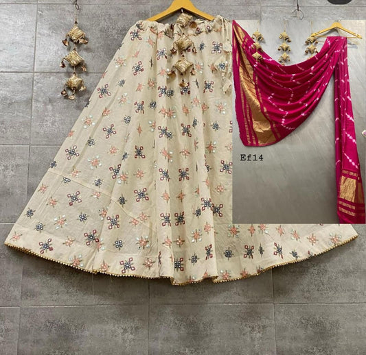 LUKHNAVI COTTON SKIRT   Lehnga :: lukhnovi cotton dyeable fabric with sequnce work in whole lehnga with string with canvas with lining