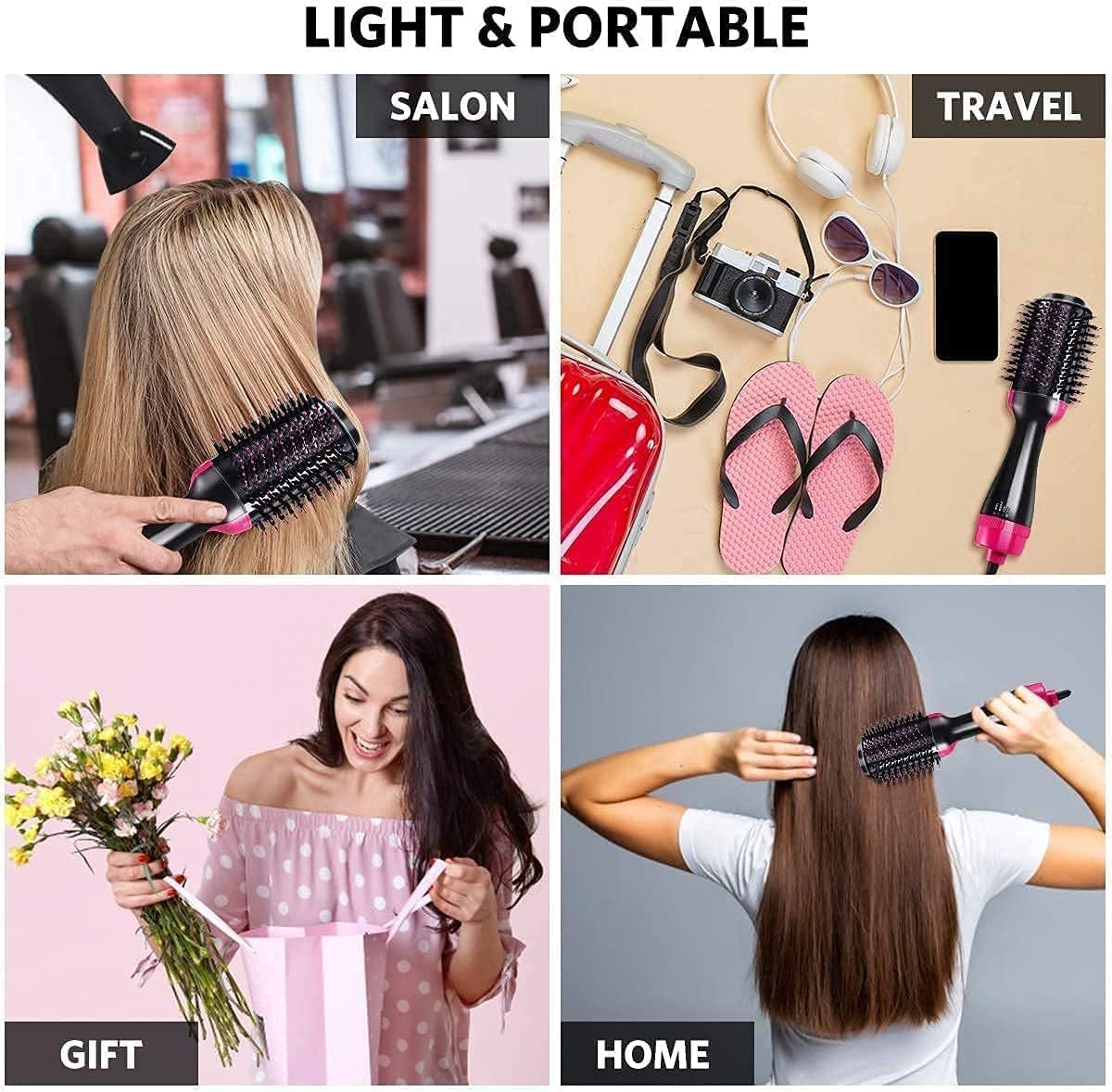 One Step Hot Air Brush 3-in-1 Hair Dryer, Straightener & Volumizer | Negative Ion Ceramic Blow Dryer Brush | Hair Styling Tool for Straightening, Curling & Volume | 3 Heat Settings | Salon Style at Home