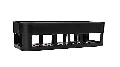 Plastic Self Adhesive Bathroom Shelf, Bathroom Organizer Shelf, Wall Mount Bathroom Accessories, Multipurpose Wall Holder Bathroom Storage Rack Box (Pack of 1) (Black)