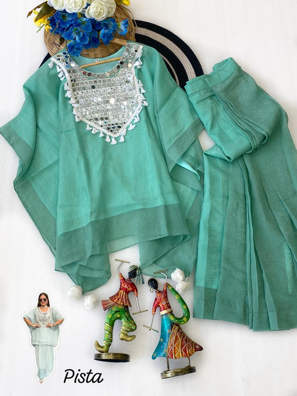 Presenting Beautiful Heavy quality Glass Crushed Shimmer Silk Fabric designer festive wear 2pc   Dress , with Crape Lining & side Zip with Hook.