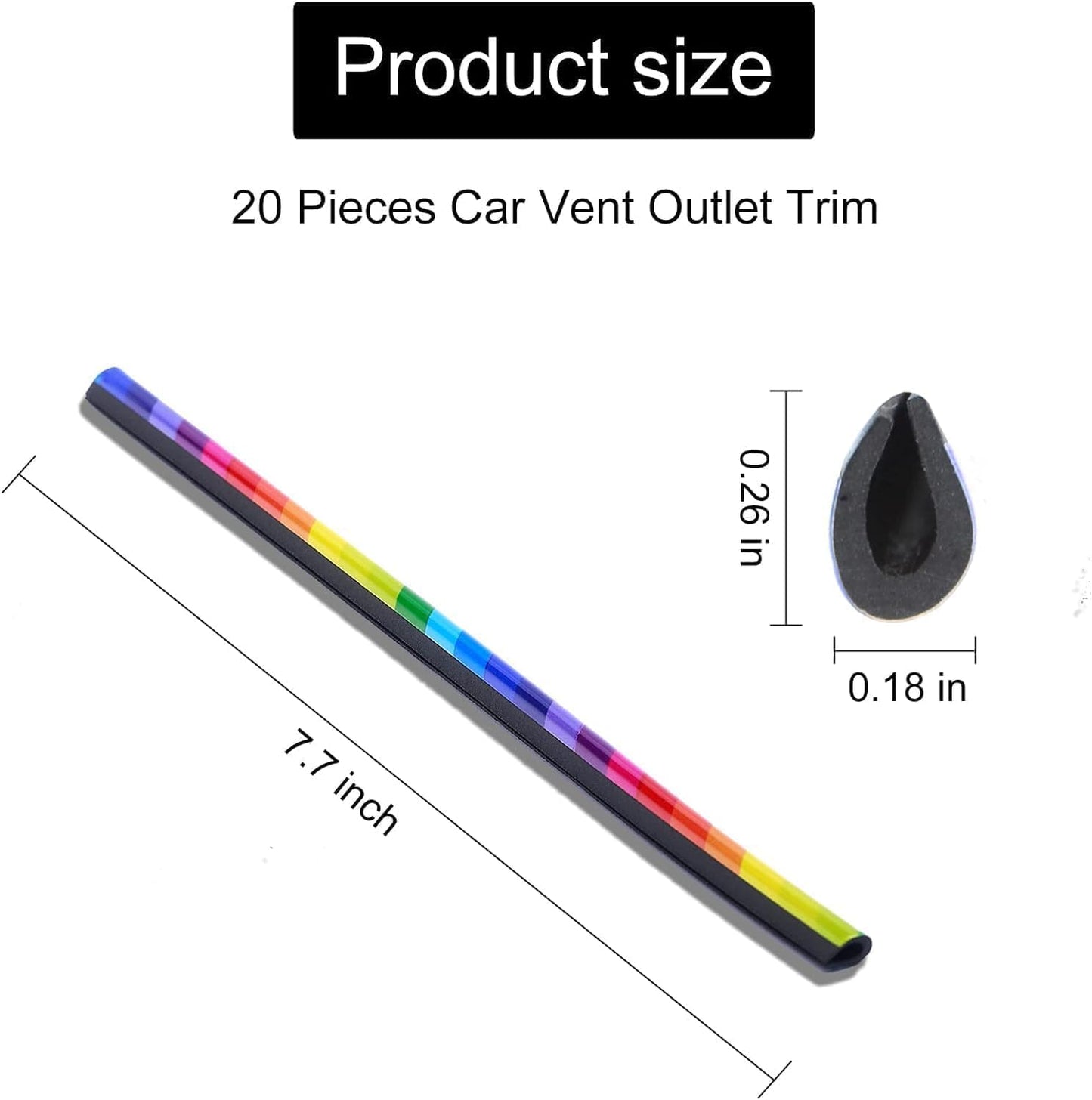 Universal Car AC Vent Decoration Strip–Red PVC U-Shape Waterproof Interior Trim Moulding for Straight Air Vent Outlets- (Rainbow)