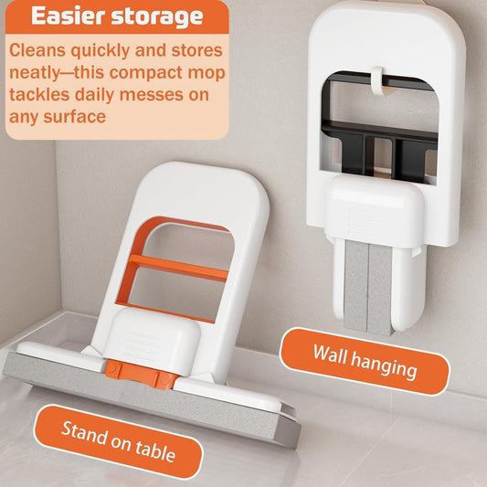 Mini Foldable Desktop Mop Portable Cleaning Sponge Mop Handheld Self Squeeze Cleaning Tool Wet and Dry Use System for Small Spaces Bathroom and Kitchen