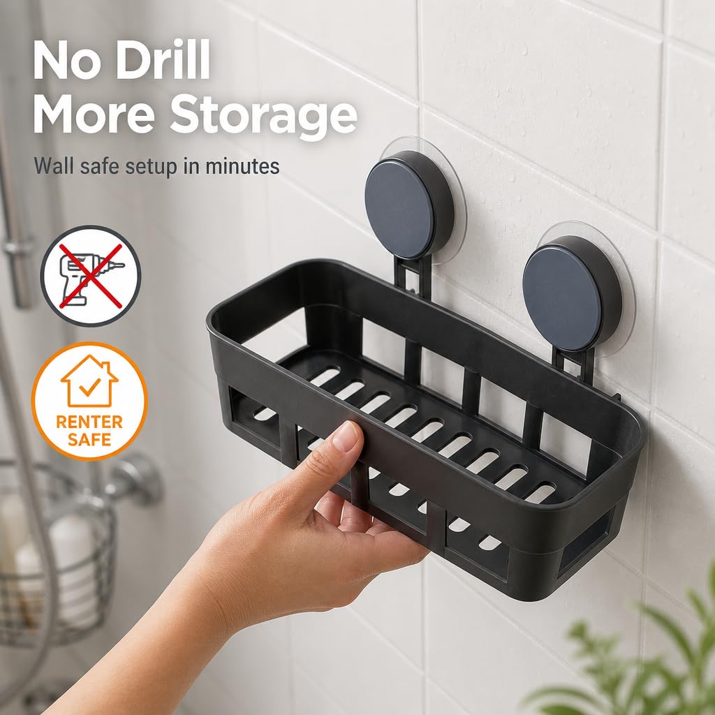 Non-Drill Wall Mount Magic Sticker Self Adhesive Bathroom Corner Shelf Wall Mounted, Self Adhesive Organizer Rack with Hooks, Waterproof Storage Stand for Kitchen, Wash Basin & Bathroom (1 PC)