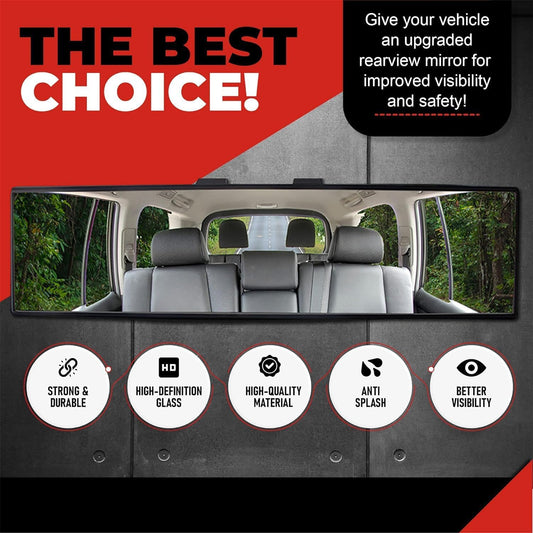 12 Inch Car Rear View Mirror – Anti-Glare Wide Angle Panoramic Mirror, Curved Surface Design, High Definition Glass, Universal Clip-On Interior Rearview Mirror