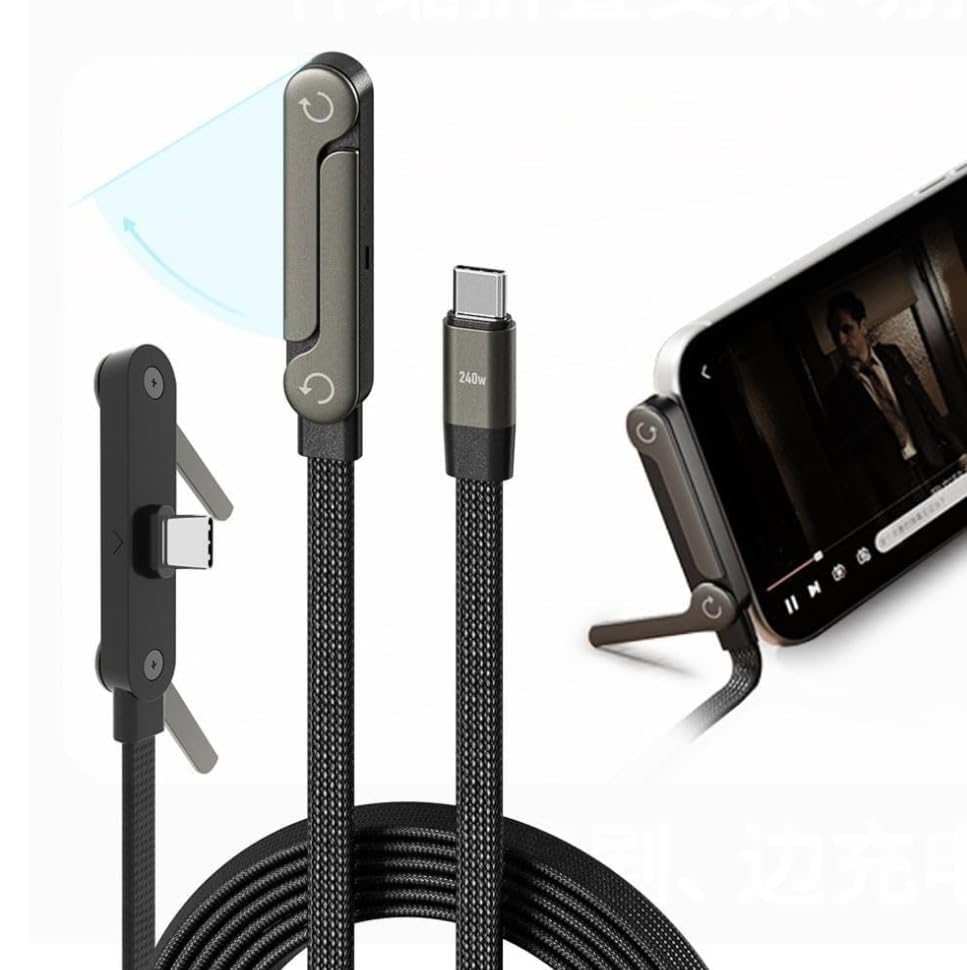 SHAYOXA USB-C to USB-C Braided Cable, 240W Fast Charging, Foldable Connector, Black