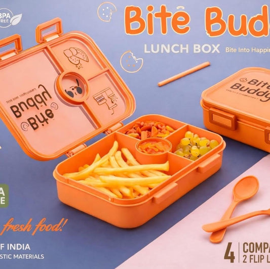 Lunch Box Combo with Bottle | 4 Section Tiffin Box Boy and Girl Leakproof | Kids School Office Lunch Container Set with Water Bottle