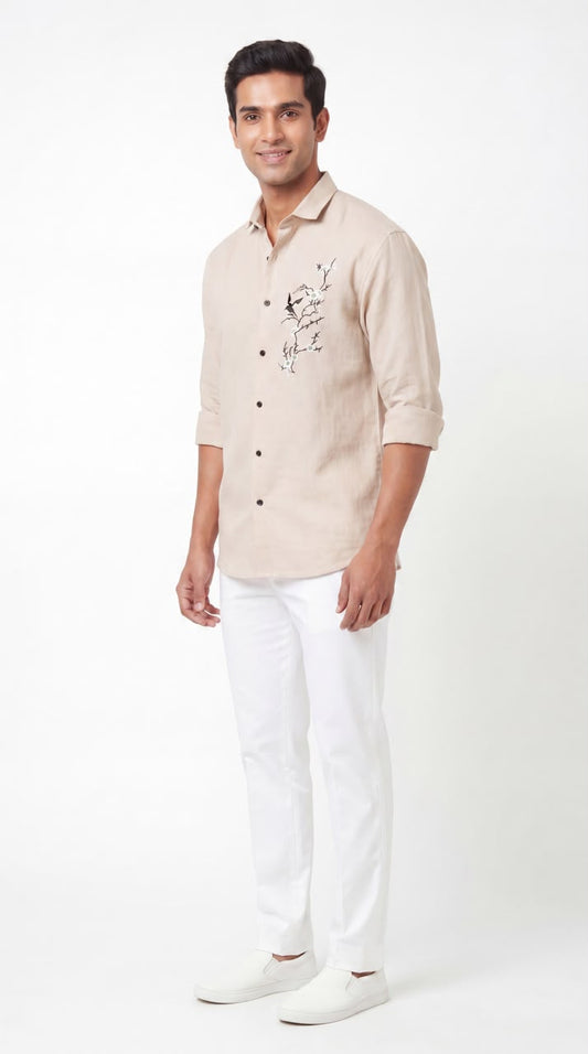 MEN'S EXCLUSIVE  LINEN  FABRIC  EMBRODARY WORK VALUE EDITION STYLISH SHIRT