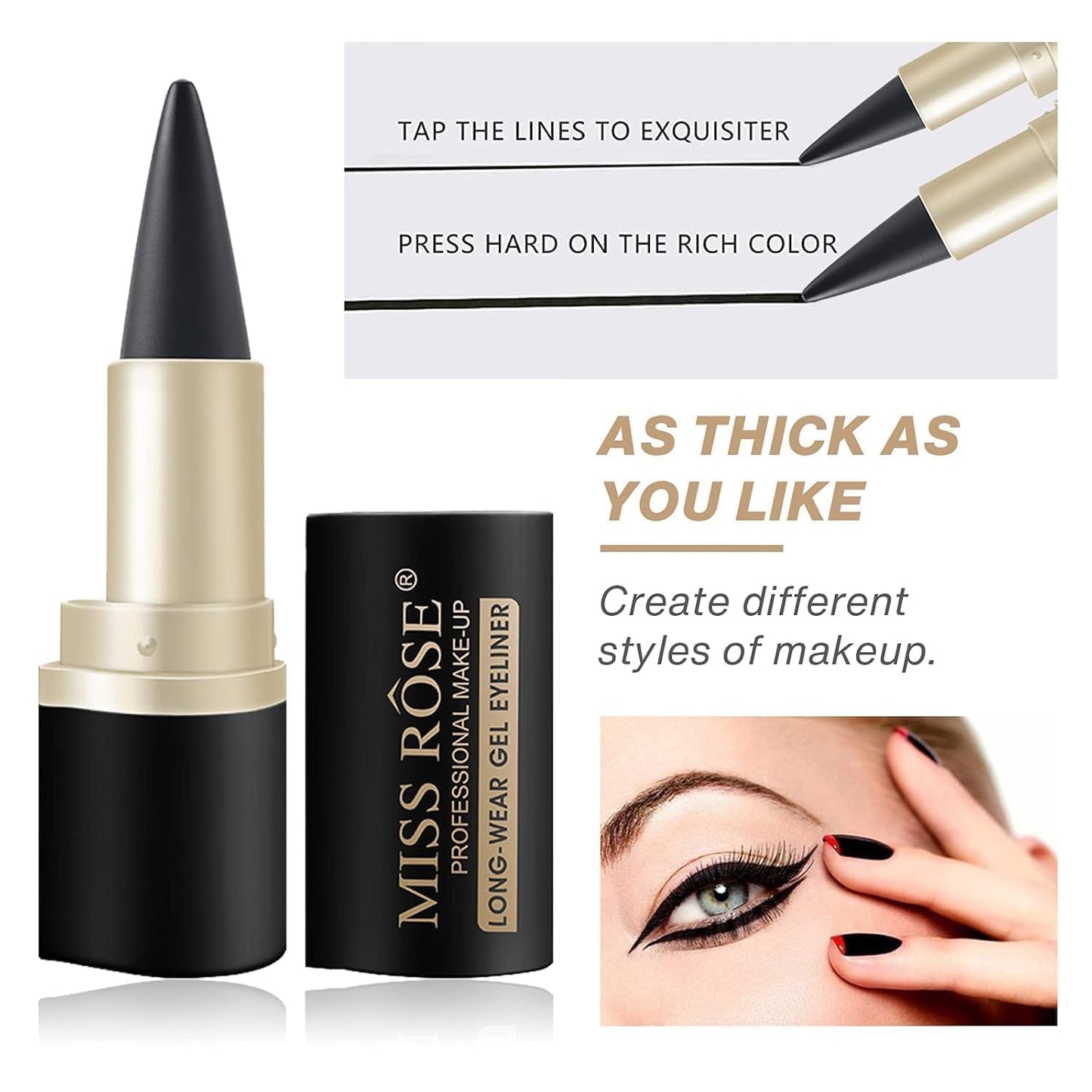 Black Gel Cream Eyeliner, Pencil Eyeliner & Kajal, Tool Smudge Proof and Waterproof Matte Quick Dry Black Eye-liner Pencil Tattoo Pen Stick Makeup for Women