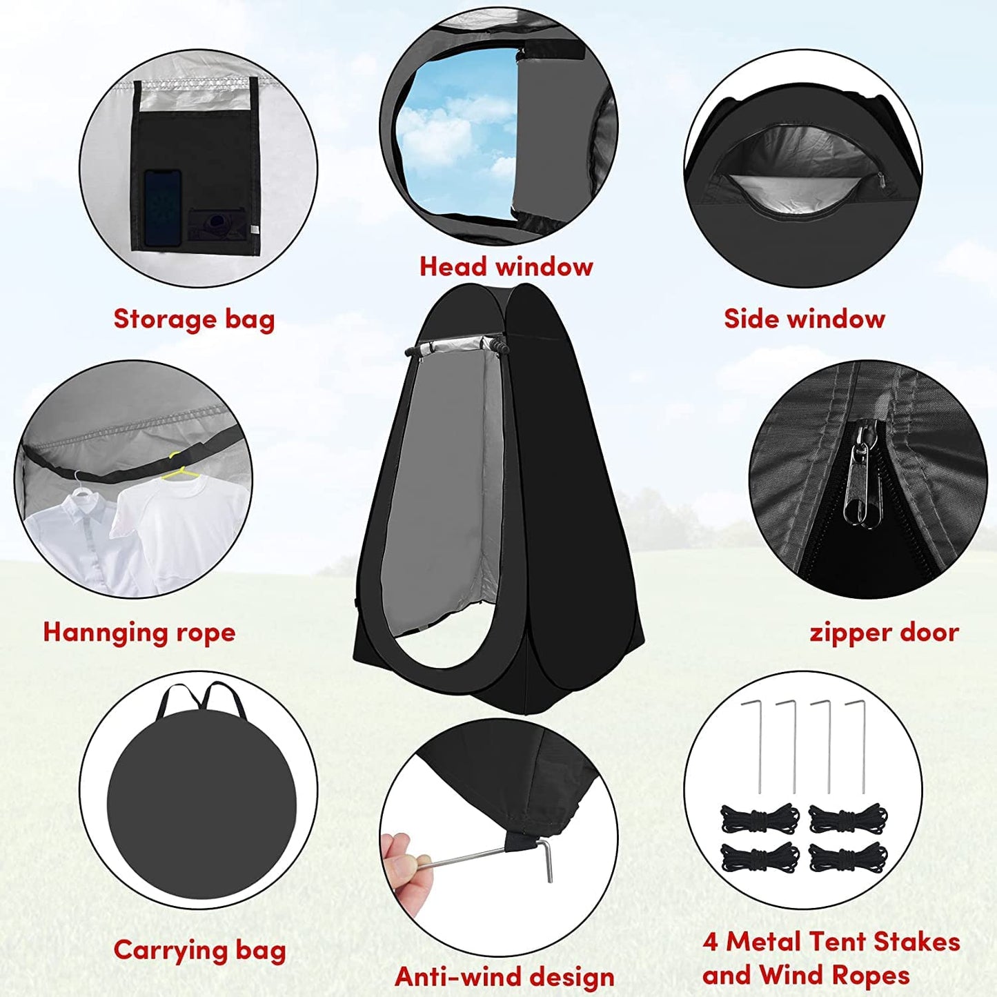 FabSports Foldable Privacy Portable Pop-up Tent, can be Used as Cloth Changing Tent or Toilet Tent for Camping, Hiking, Beach, Outdoors and Picnic with Bag