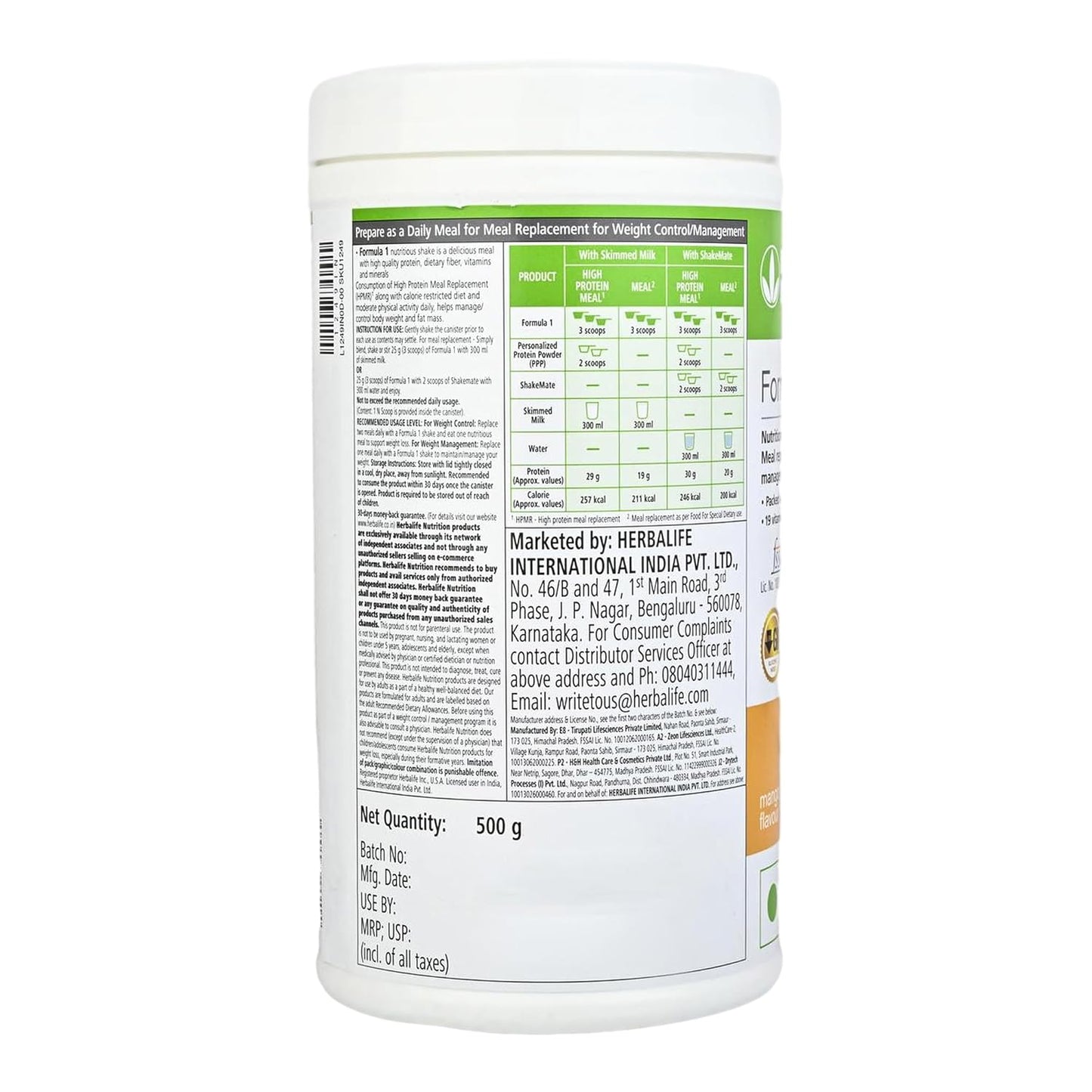 Herbalife Formula 1 Shake for Weight Loss - 500 g (Mango)