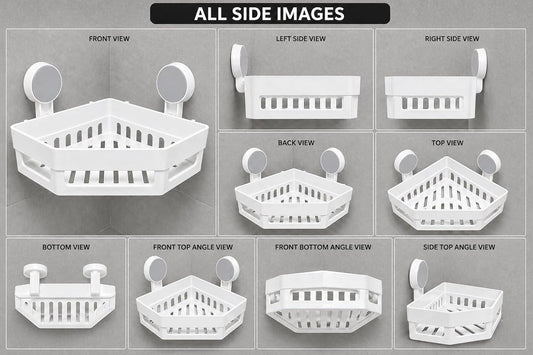 Bathroom Corner Shelf Wall Mounted | No Drill Suction Cup Shower Rack | Plastic Waterproof Corner Storage Organizer for Bathroom & Kitchen