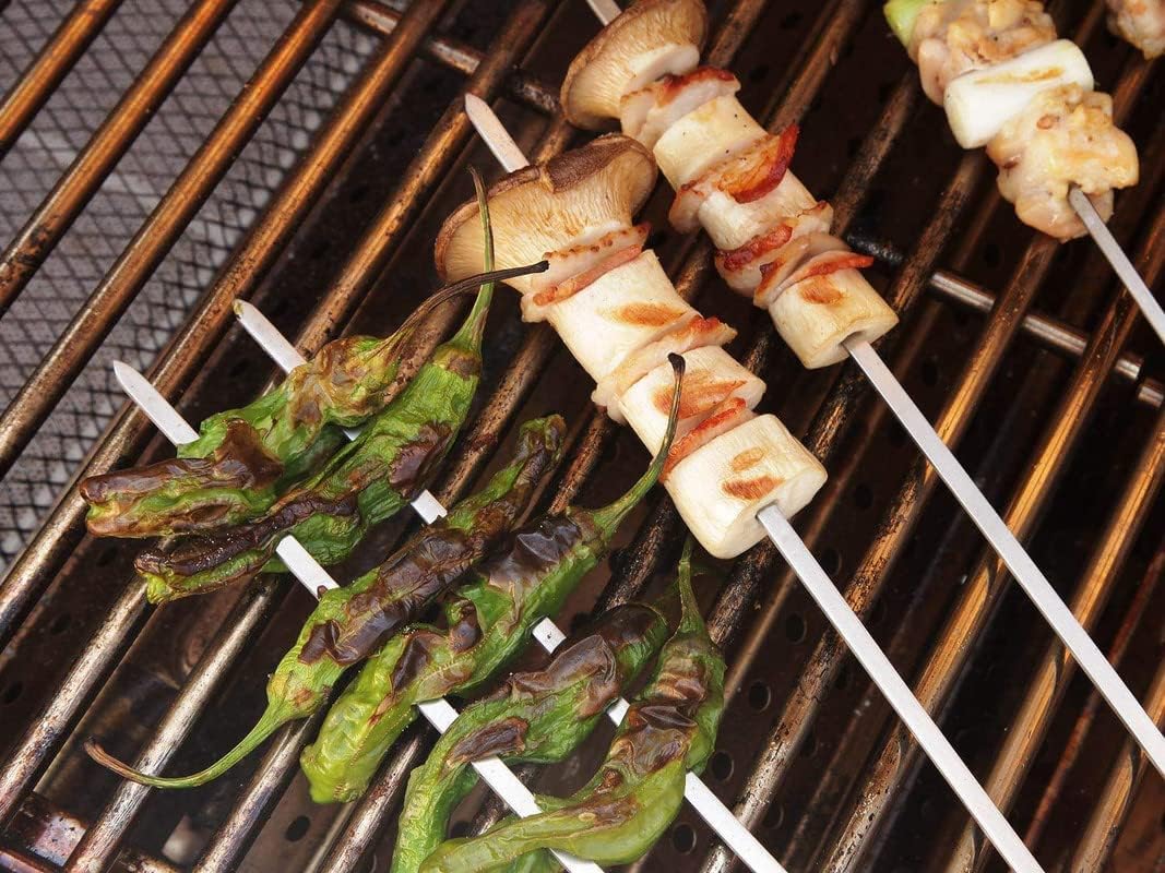 Barbecue Skewers – Pack of 12 Stainless Steel Tandoor Sticks | 13-Inch Strong Steel-Coated Grill Sticks for BBQ, Kebabs, and Grilling